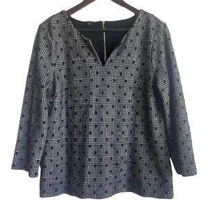 Talbots Women Top L Black Plaid Exposed Back Zip Stretch Tailored Structured‎
